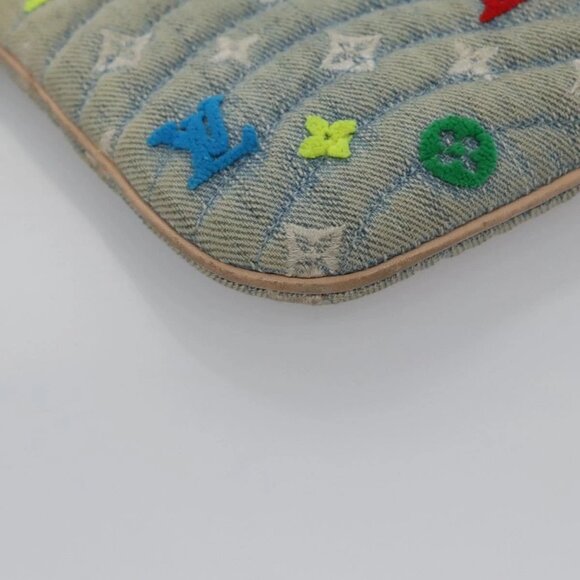 LOUIS VUITTON Monogram Denim New Wave Pochette Zip Bag Blue M67538 Auth 110431 - Picture 4 of 16